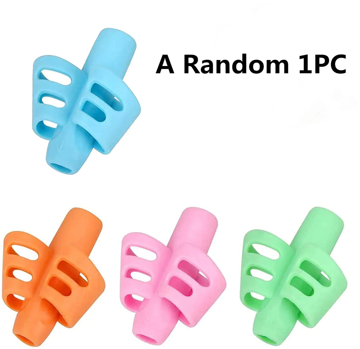 A random silicone pencil grip set featuring orange, pink, and green grips.