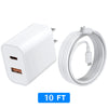 A white 20W dual-port USB-C fast charging cable coiled and shown next to its connector head.