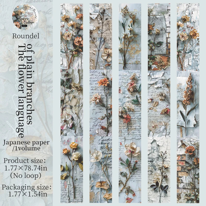 A collection of dried floral branches on Japanese paper used for decorative crafting and scrapbooking