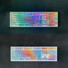 A close-up view of a colorful Rainbow Shine PC keycap set for a mechanical keyboard, showing various colored plastic keycaps.