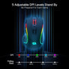 A black gaming mouse is shown with adjustable DPI levels and a polling rate selector display.