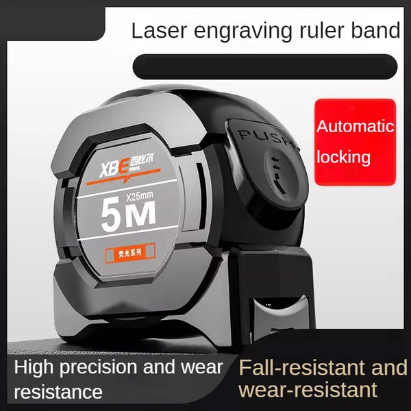 A black laser engraving ruler band with an automatic locking mechanism and high precision features.