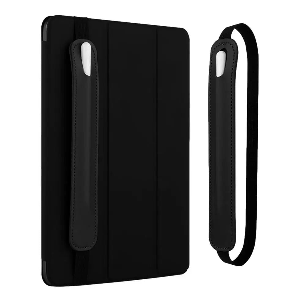 Black leather protective case for tablet stylus pens shown with a separate strap.