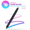 A black professional graphic digital drawing pen with a visible on/off switch and a pink pressure scale graphic.