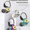 A set of titanium plating dynamic moving coil unit earphones with a microphone shown in various colors