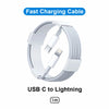 White fast charging cable for USB C to Lightning connection, 1 meter long.