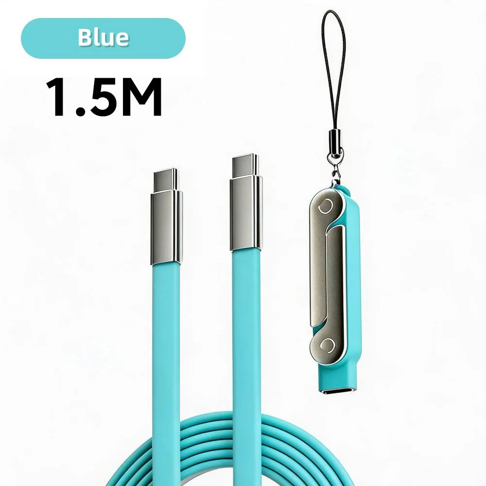 Blue 1.5M fast charging USB-C to USB-C adapter and phone stand with coiled cable
