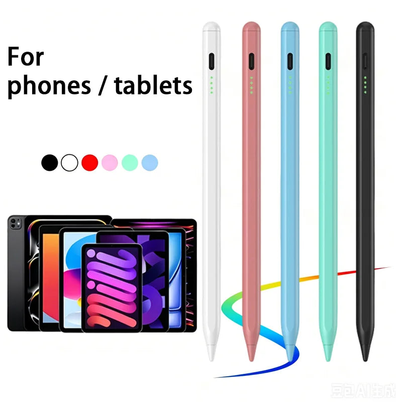Un juego de bolígrafos capacitivos universales para teléfonos y tabletas en varios colores, incluyendo blanco, rosa, azul y v