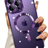 Lila magnetische kabellose Handyhülle für iPhone mit Kameraschutz und kreisförmigem Design.
