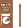 A brown needle pen with a gold cap and barrel, showing the ink color Brown-0.03.