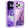 A clear purple glitter liquid phone case protecting an iPhone displaying a time of 9:40.
