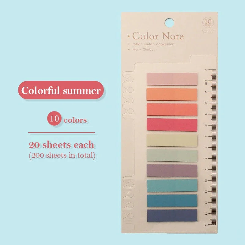 A package of 10 Color Note sticky notes featuring various shades of pink, peach, and blue on a transparent sheet.