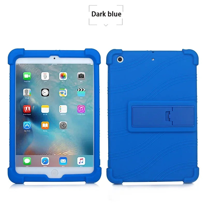 Cubierta de silicona azul oscuro para soporte del iPad Mini.