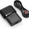 Adaptador de corriente USB Tipo-C negro de 65W para laptop con cable enrollado sobre fondo blanco.
