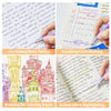 A collection of various art and journaling activities including note taking, drawing for coloring books, and school office hi