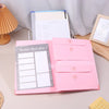 Pink expanding accordion document organizer file folder with weekly meal plan pages and emergency sheets