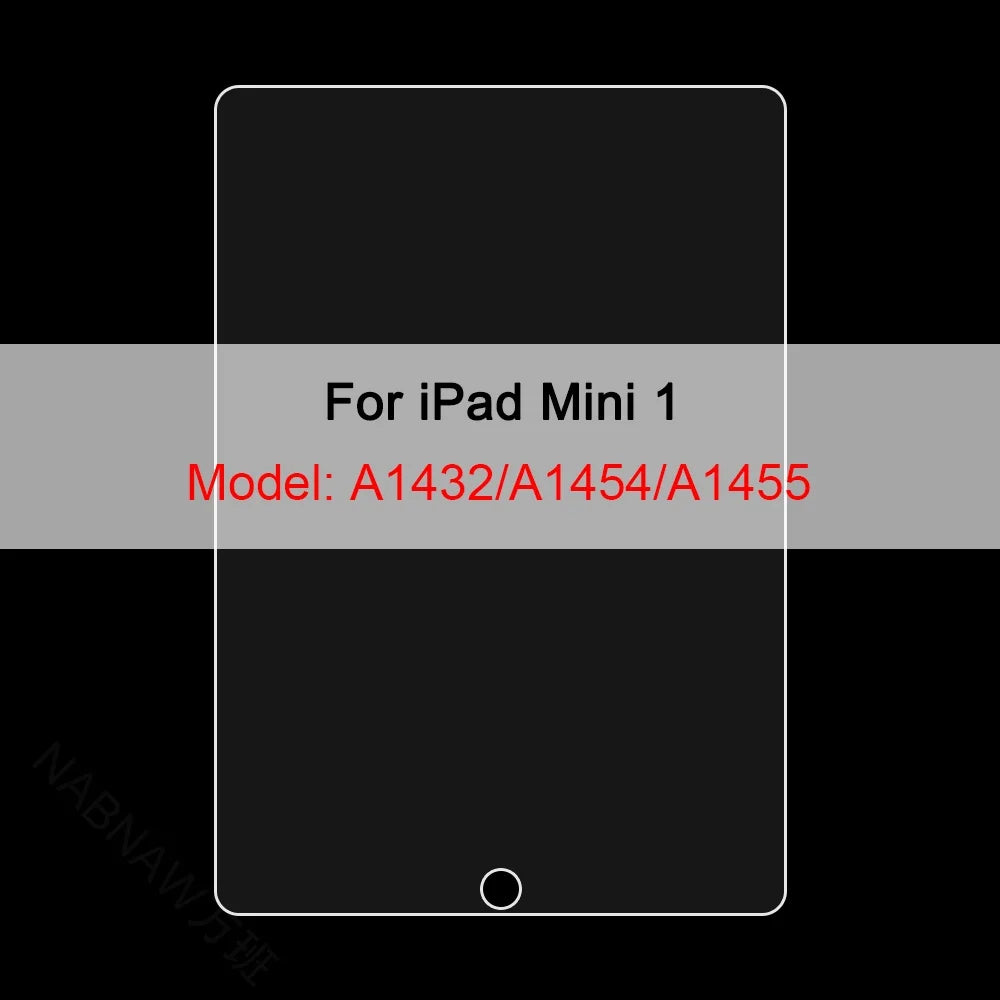 A black screen protector for an iPad Mini 1, showing model numbers A1432/A1454/A1455.
