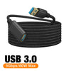 A black nylon braided USB 3.0 extension cable with a connector for high-speed data transfer.