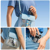 A person is shown using a portable USB rechargeable mini fan, demonstrating its use in a bag and a jean pocket.