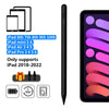 A black precision stylus pen with an LED indicator shown next to various iPad models.