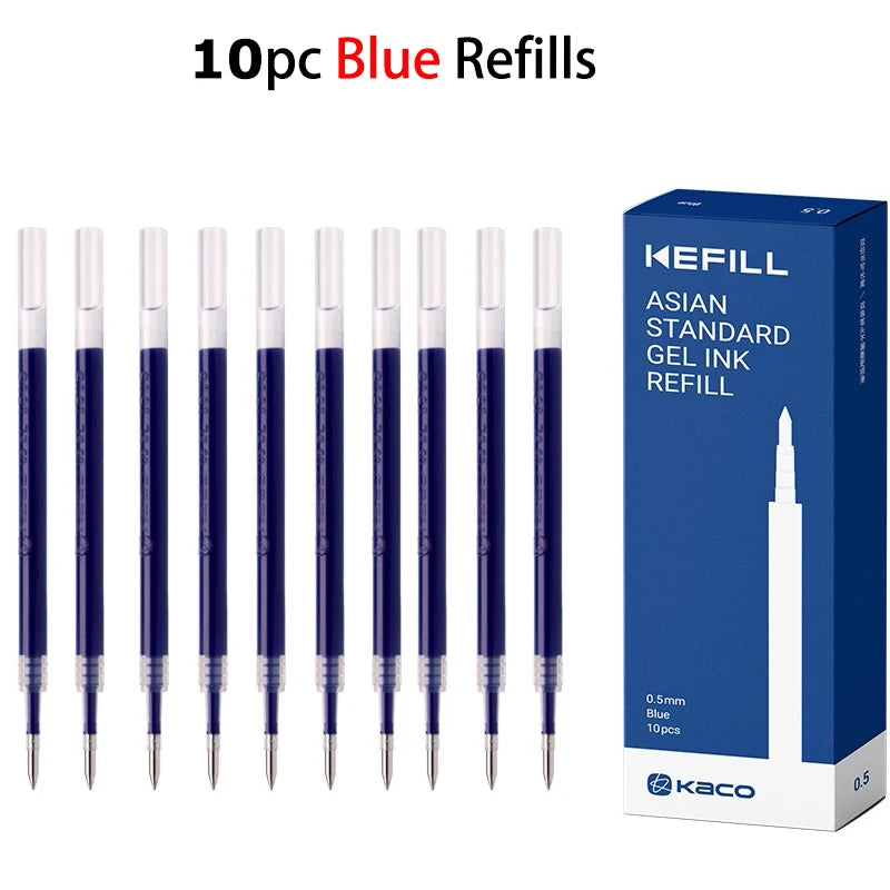 A box of 10 pack blue ink refills for a smooth gel pen.