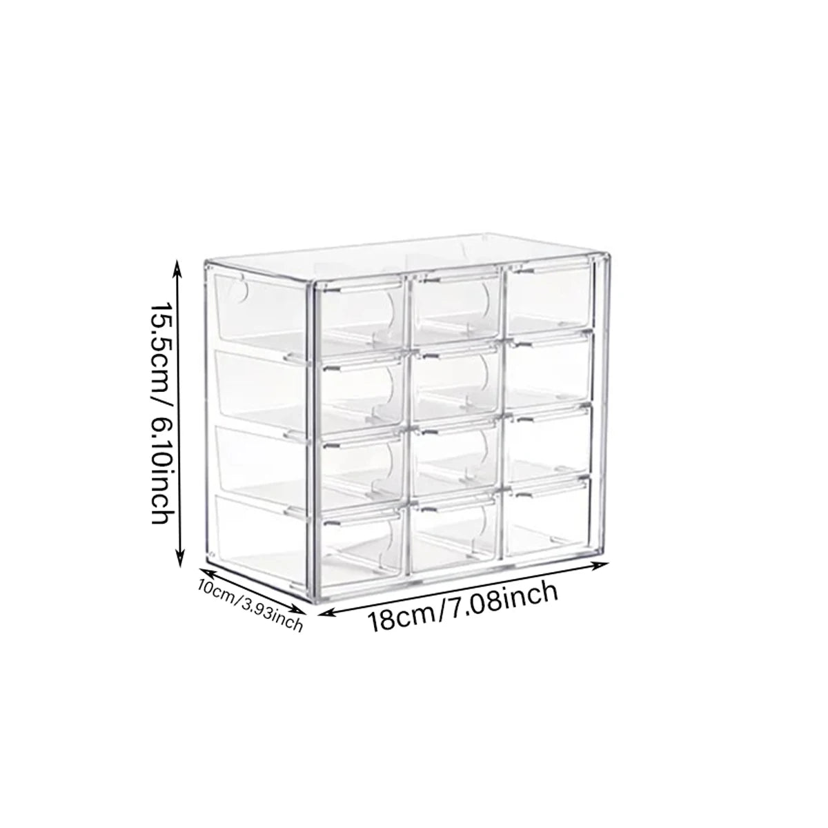 Clear acrylic storage box with 12 stackable compartments for beads and small items