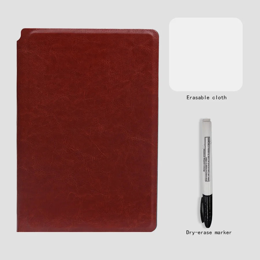 A set of a maroon erasable cloth notebook and a dry-erase marker.