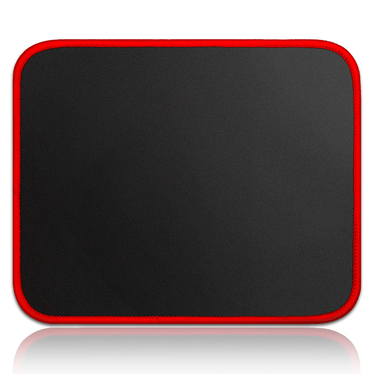 Black portable gaming mouse pad with a red stitched edge.