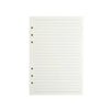 Un cuaderno de hojas sueltas blanco con líneas rayadas y agujeros perforados en el borde izquierdo.