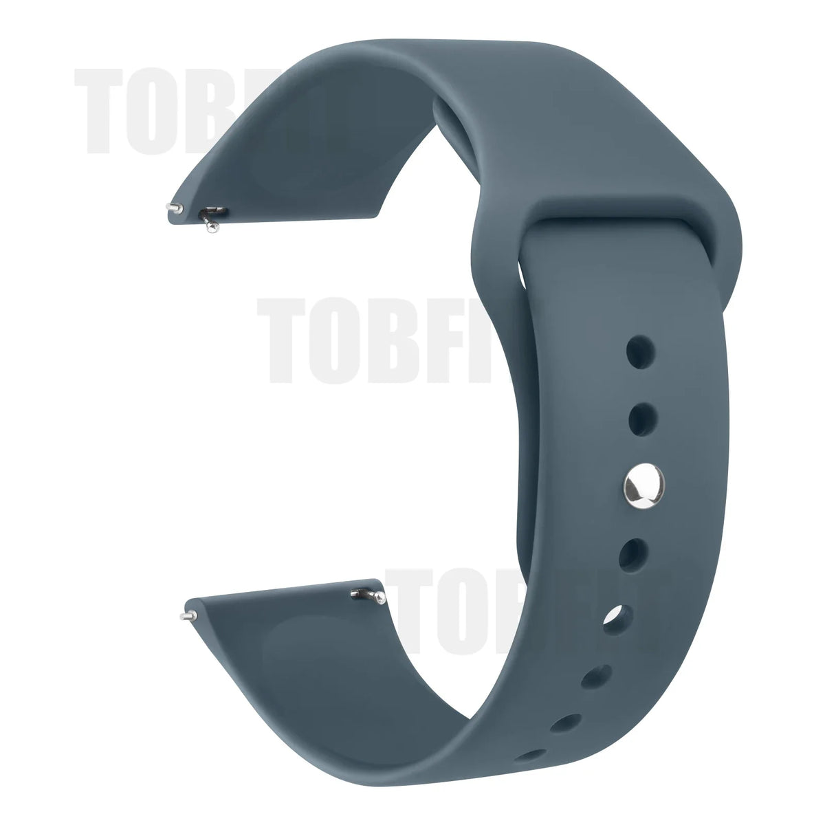 Graue Silikon-Schnellverschlussarmband für eine Smartwatch, in gebogener Form.