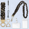 A stylish leopard print stretchy breakaway ID badge lanyard with a retractable reel and various hardware components.