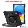 Black universal shockproof silicone case with shoulder straps shown next to an iPad.