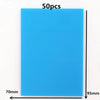 A rectangular blue sticky note pad with dimensions 70mm by 95mm, labeled for 50 pieces.