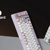 A close-up view of the Yunzii B75 Pro mechanical keyboard featuring a pink and white design.