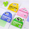A collection of colorful cartoon fruit pearlescent pull-out sticky notes in yellow, pink, and blue sheets.
