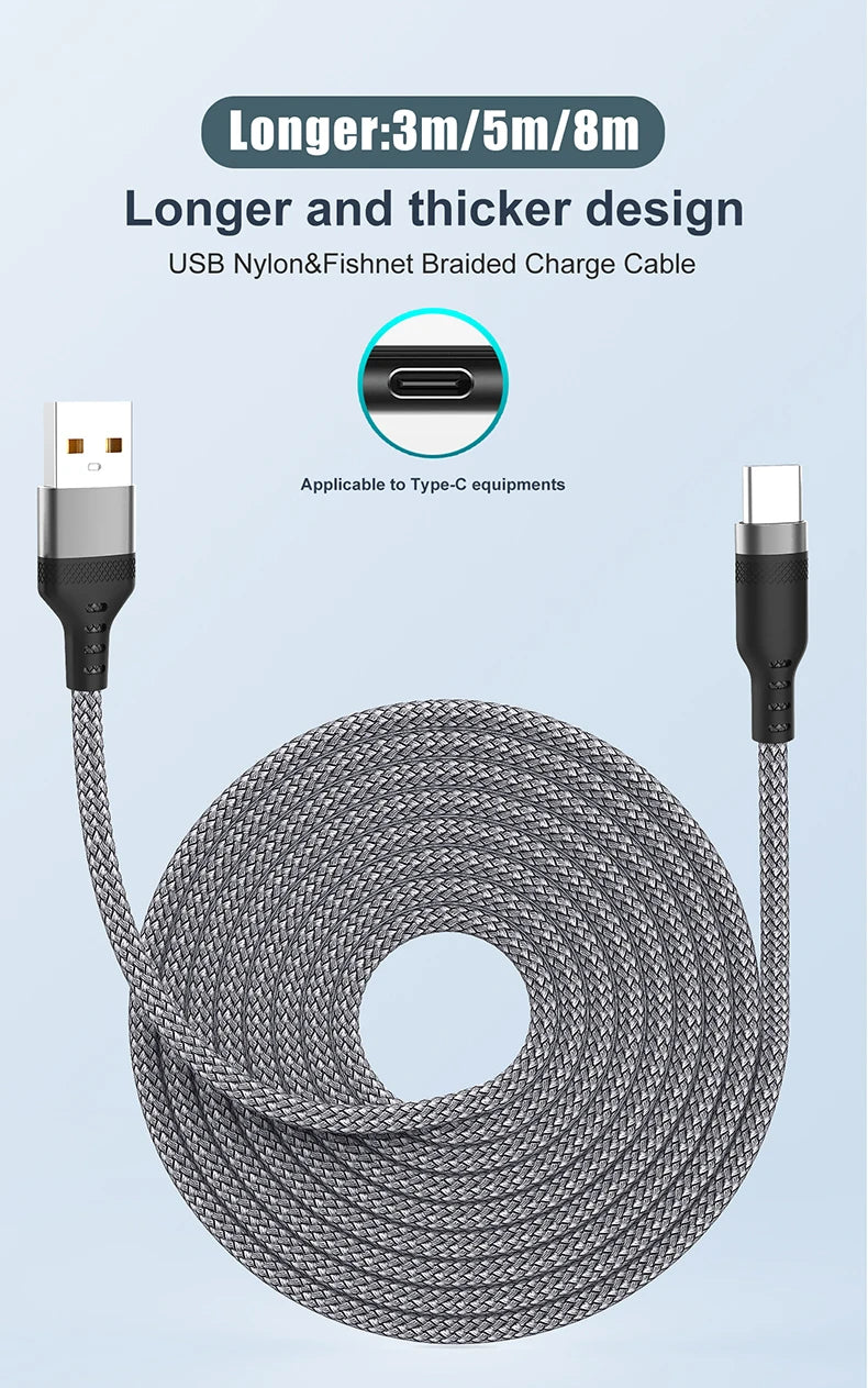 A coiled black USB Nylon&Fishnet braided charge cable for Type-C equipment.
