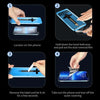 Step-by-step guide showing how to use a locator tool to remove a dust film from a phone screen.