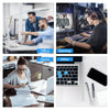 A collection of four images showing a black and white checkered desk mat used in office, gaming, home, and other work context