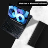 Schwarze iPad-Hülle mit Bluetooth-Tastatur neben einer Marmoroberfläche.