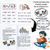 Seite aus einem spanischen Lernbuch mit Wörtern wie mamá, amo und mimi und Illustrationen.