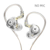 A pair of clear dynamic earphones with gold accents and a flexible wire, shown against a white background.