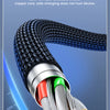 Close-up view of a multi-stranded copper core charging cable with a right-angle connector and internal wires.