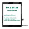 A black tablet screen displaying text about a 10.2 inch iPad 9th generation model.