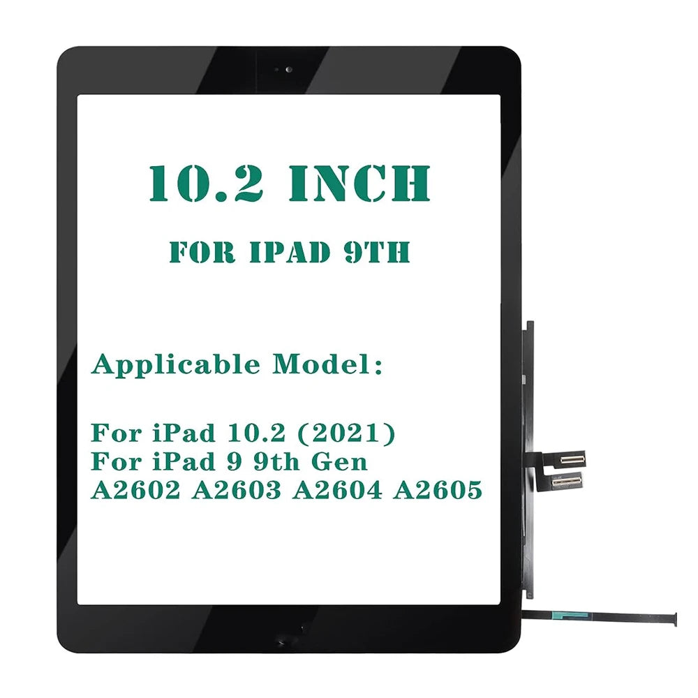 A black tablet screen displaying text about a 10.2 inch iPad 9th generation model.