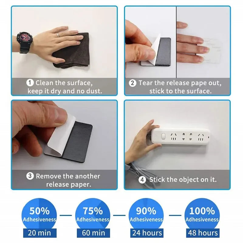 Instructions show how to use heavy duty double-sided foam mounting tape for various surfaces.