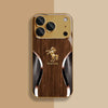 Golden horse wood grain tempered glass phone case for iPhone with a gold finish and decorative design