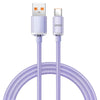A purple braided nylon USB-C to USB-C fast charging cable with two connectors shown against a white background.