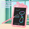 A pink LCD drawing tablet is shown with a finger drawing on the screen, demonstrating pressure drawing features.