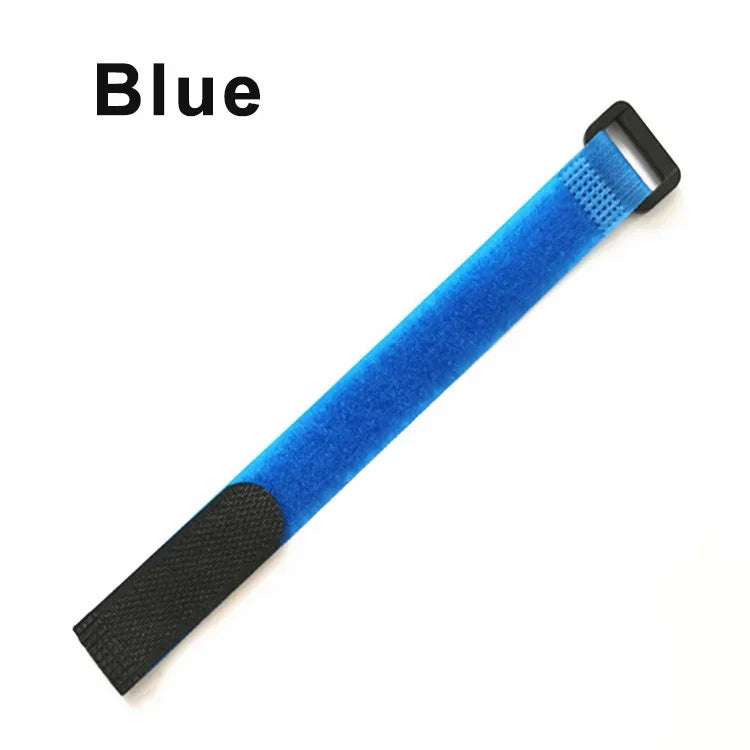 Blue reusable hook and loop cable tie with black end