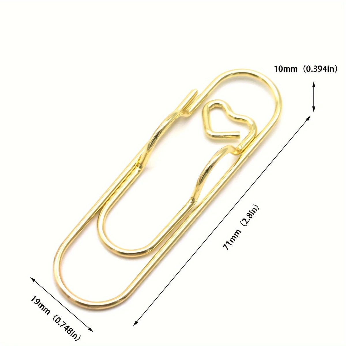 Un juego de cuatro clips para bolígrafos multifuncionales de color dorado, mostrados contra un fondo blanco.